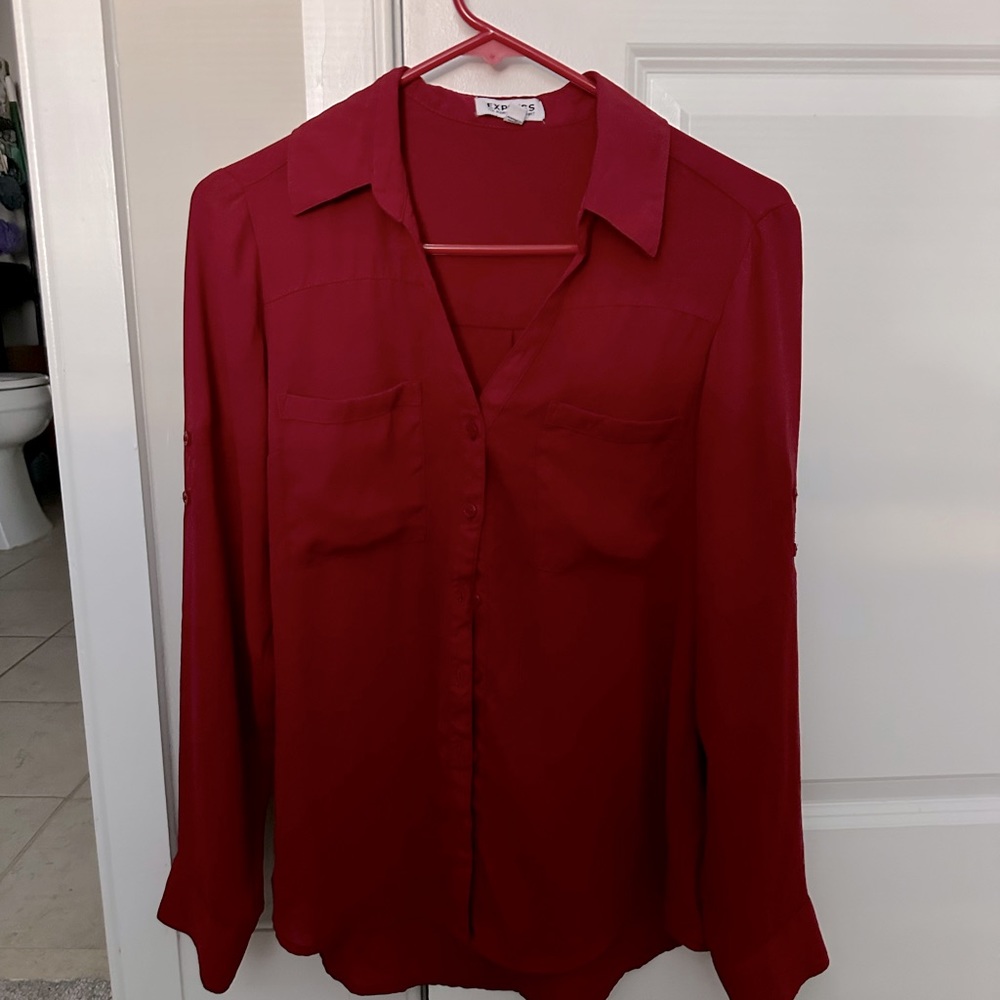 Small Paint Stain- Express Portofino business shirt, Size Medium, Women’s, Red